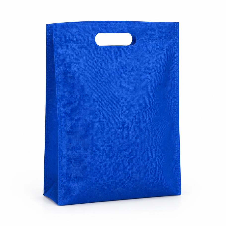 Blue D-cut non-woven bag with die-cut handle by Diya Trading Company, Jind Haryana