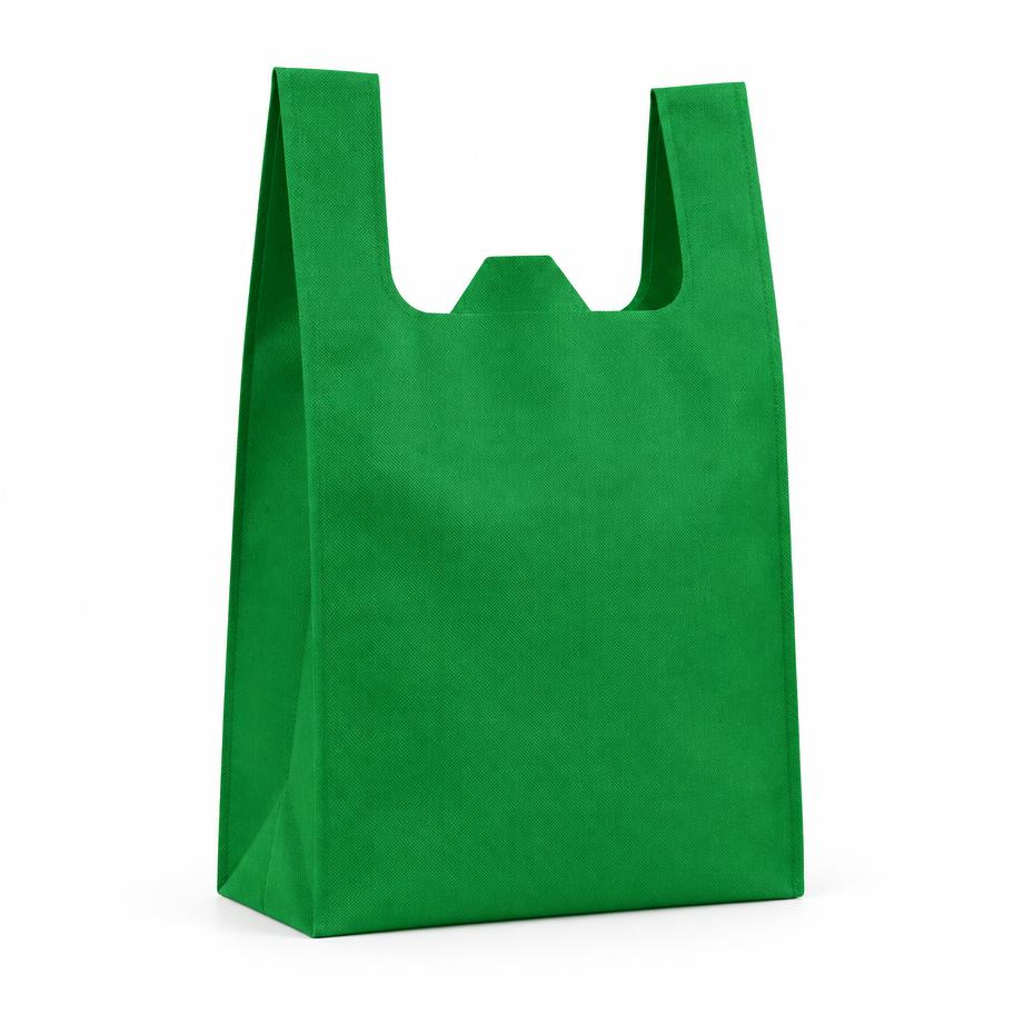 Green W-cut non-woven bag with U-cut handles for retail packaging