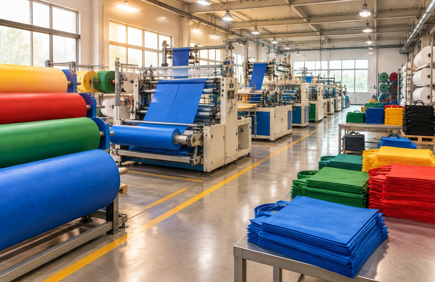 Non-woven fabric rolls and finished printed bags ready for bulk supply